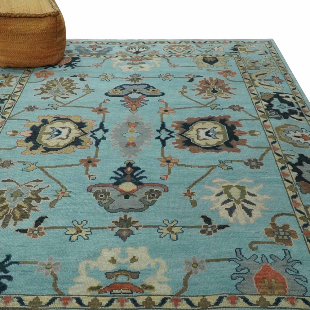 Antique Style Aqua Multi Size Hand Knotted Colorful Traditional Oushak Wool Area Rug