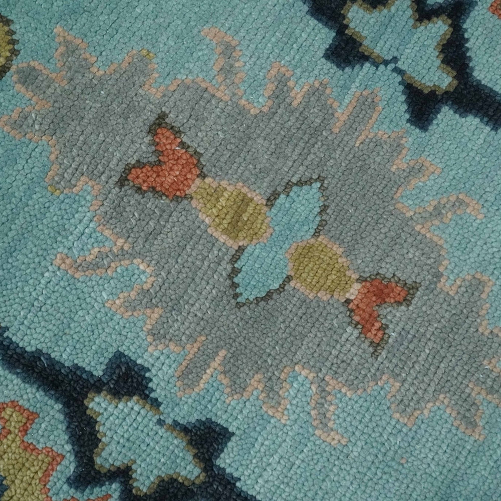 Antique Style Aqua Multi Size Hand Knotted Colorful Traditional Oushak Wool Area Rug