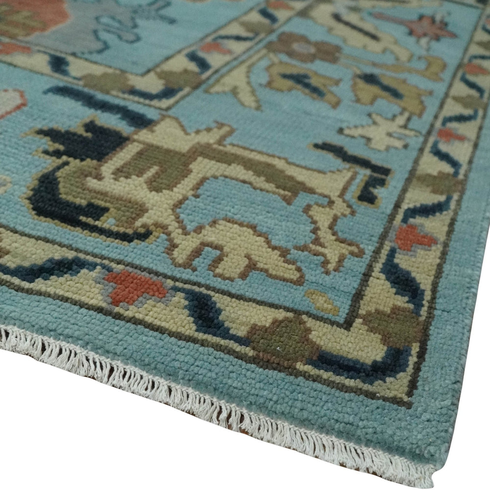Antique Style Aqua Multi Size Hand Knotted Colorful Traditional Oushak Wool Area Rug