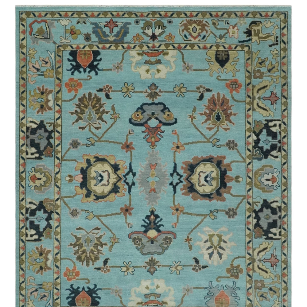 Antique Style Aqua Multi Size Hand Knotted Colorful Traditional Oushak Wool Area Rug