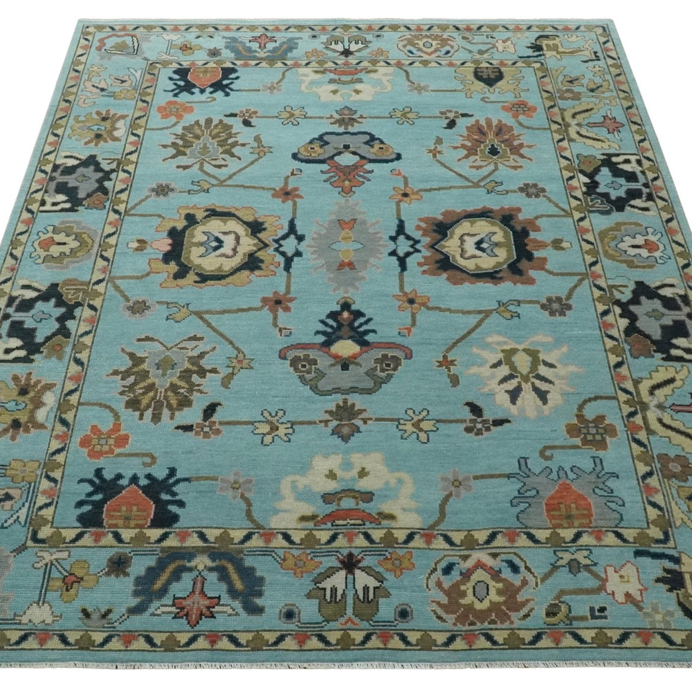 Antique Style Aqua Multi Size Hand Knotted Colorful Traditional Oushak Wool Area Rug