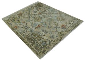 Antique Style Beige, Green and Gray Hand Knotted Traditional Oriental 8x10 wool area Rug