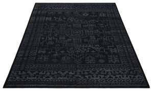 Antique Style Black and Silver 8.4x9.8 hand knotted Traditional wool Area rug