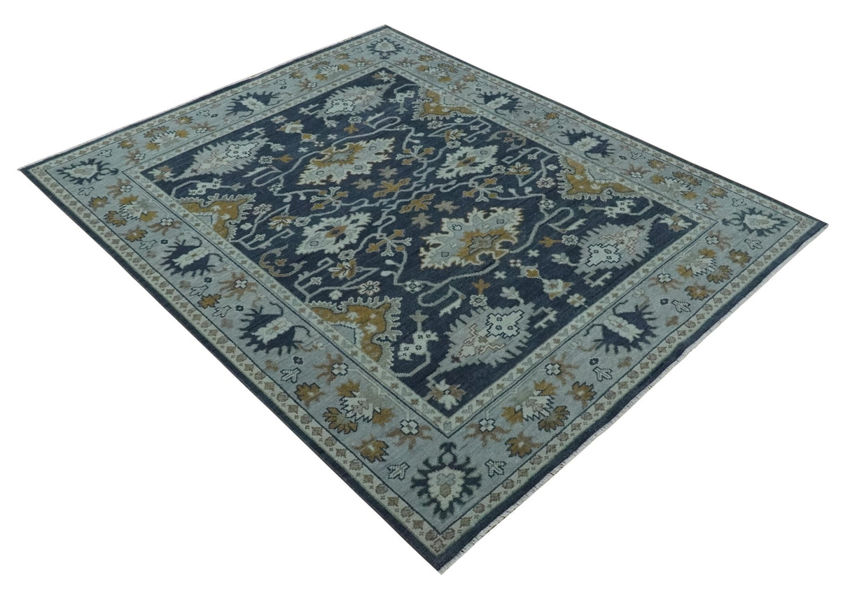 Antique style Blue and Silver Traditional Multi Size Hand Knotted Oushak Wool Rug