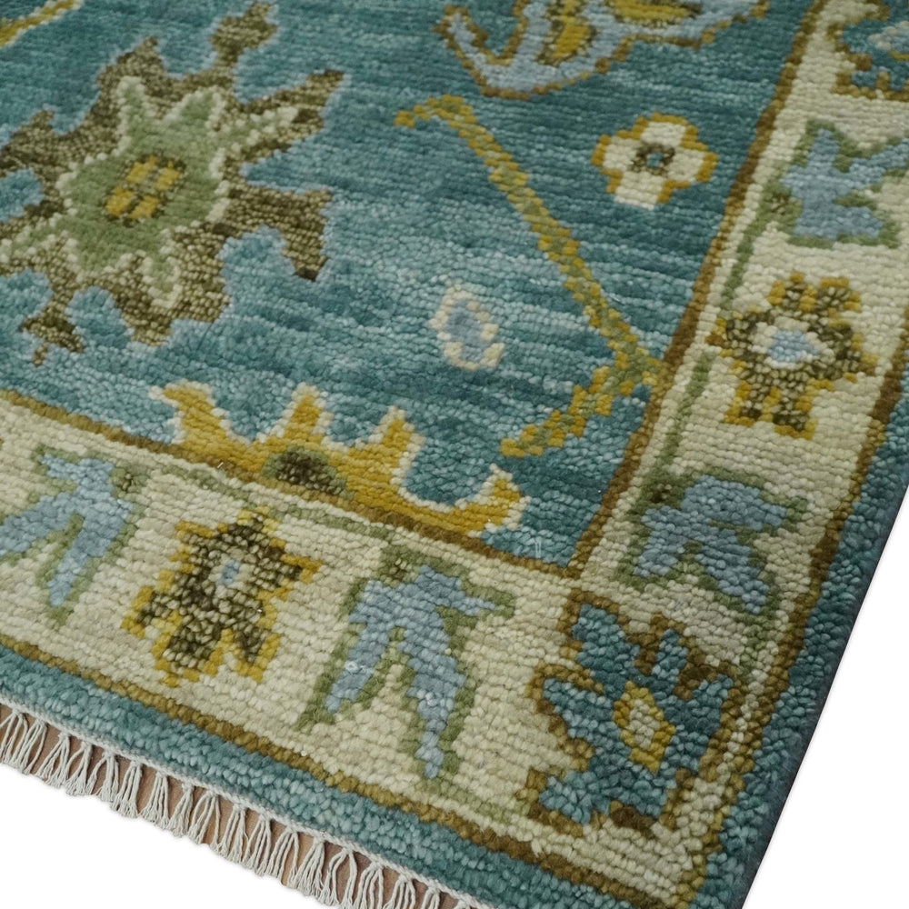 Antique Style Blue, Moss Green and Gold 8x10, 9x12 and 10x14 Wool Hand Knotted Traditional Vintage Wool Area Rug