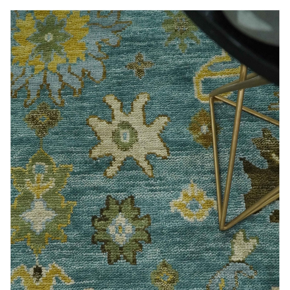 Antique Style Blue, Moss Green and Gold 8x10, 9x12 and 10x14 Wool Hand Knotted Traditional Vintage Wool Area Rug