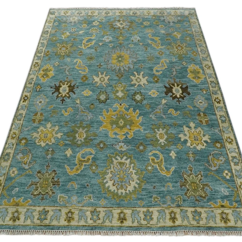 Antique Style Blue, Moss Green and Gold 8x10, 9x12 and 10x14 Wool Hand Knotted Traditional Vintage Wool Area Rug