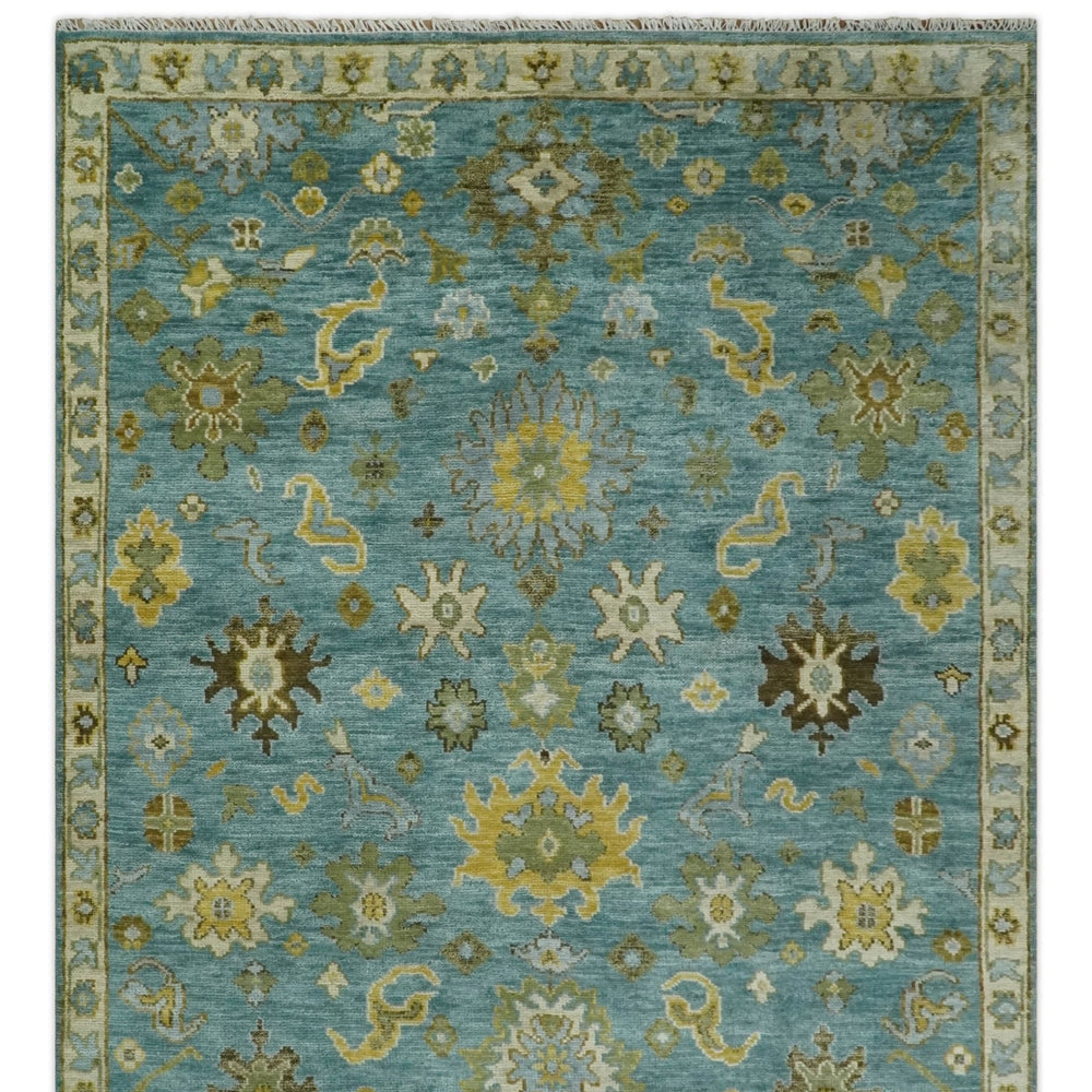 Antique Style Blue, Moss Green and Gold 8x10, 9x12 and 10x14 Wool Hand Knotted Traditional Vintage Wool Area Rug