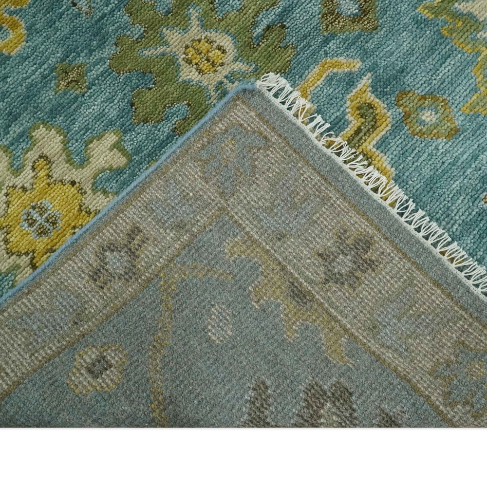 Antique Style Blue, Moss Green and Gold 8x10, 9x12 and 10x14 Wool Hand Knotted Traditional Vintage Wool Area Rug