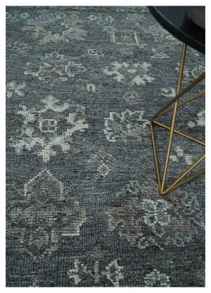 Antique Style Charcoal and Ivory 8x10 hand knotted Oushak wool Area rug