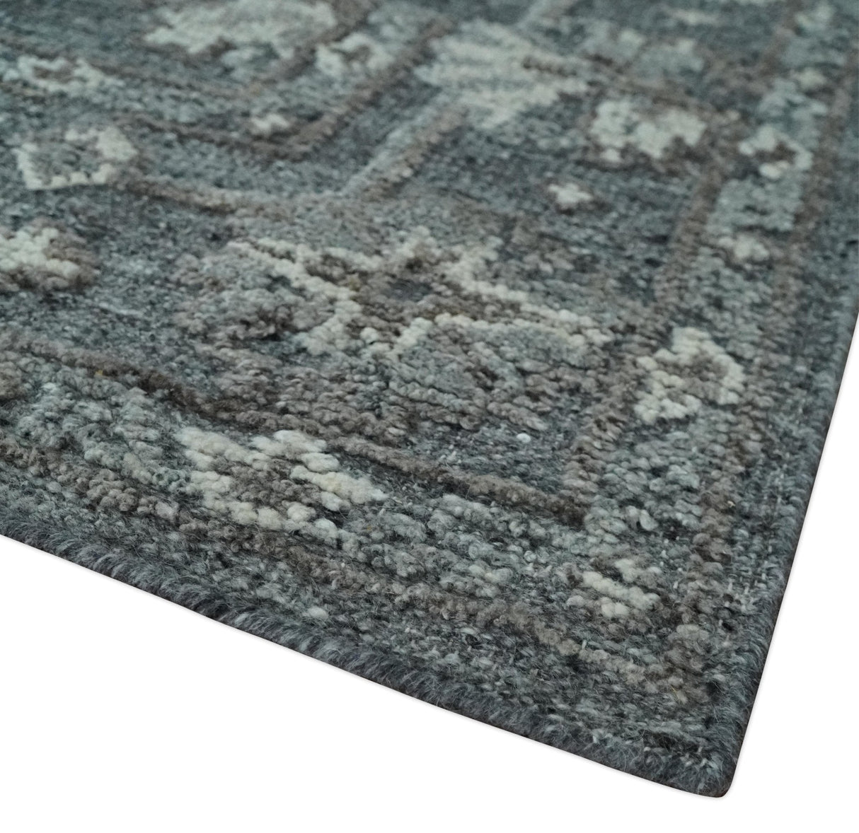 Antique Style Charcoal and Ivory 8x10 hand knotted Oushak wool Area rug