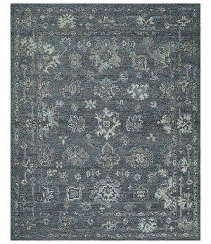 Antique Style Charcoal and Ivory 8x10 hand knotted Oushak wool Area rug