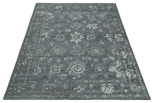Antique Style Charcoal and Ivory 8x10 hand knotted Oushak wool Area rug