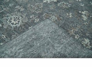 Antique Style Charcoal and Ivory 8x10 hand knotted Oushak wool Area rug