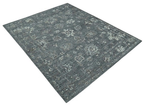 Antique Style Charcoal and Ivory 8x10 hand knotted Oushak wool Area rug