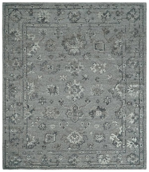 Antique Style Charcoal and Ivory Hand knotted 8.6x9.10 Oushak Design wool area rug