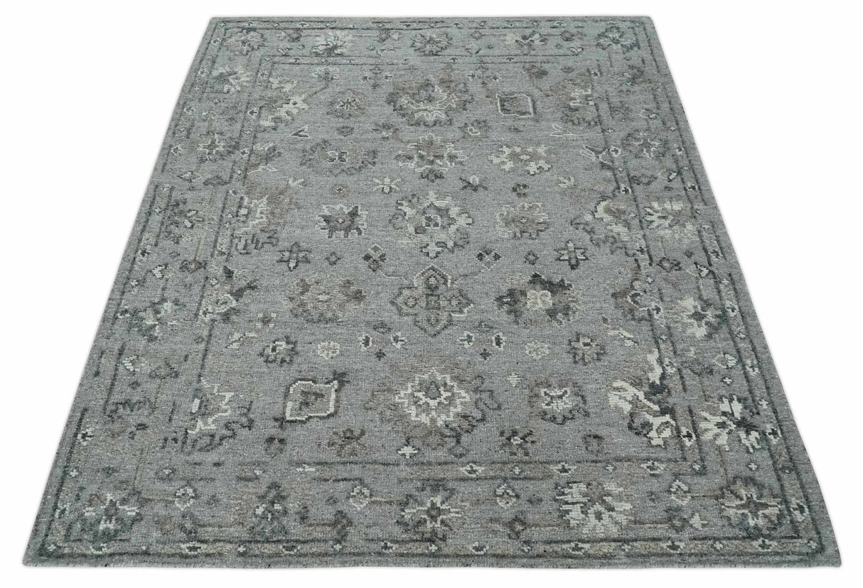 Antique Style Charcoal and Ivory Hand knotted 8.6x9.10 Oushak Design wool area rug