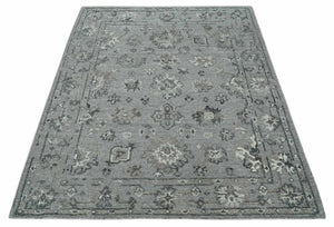 Antique Style Charcoal and Ivory Hand knotted 8.6x9.10 Oushak Design wool area rug
