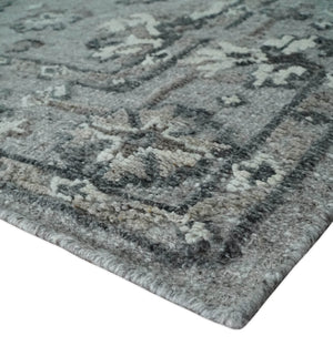 Antique Style Charcoal and Ivory Hand knotted 8.6x9.10 Oushak Design wool area rug