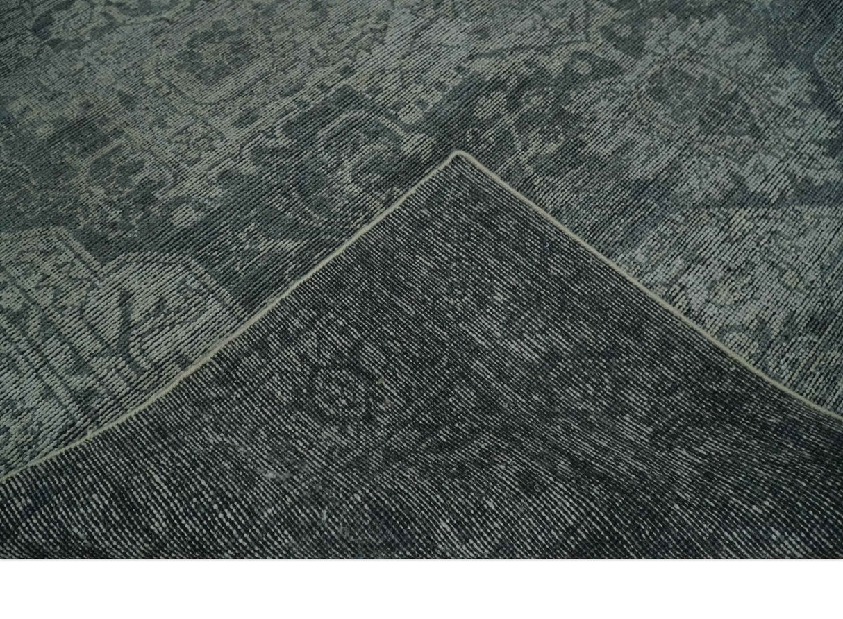 Antique Style Charcoal and Silver Traditional Heriz Medallion 8x10 wool Area Rug