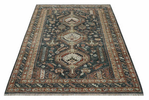 Antique Style Charcoal, Beige and Rust Hand knotted Custom Made wool Area Rug