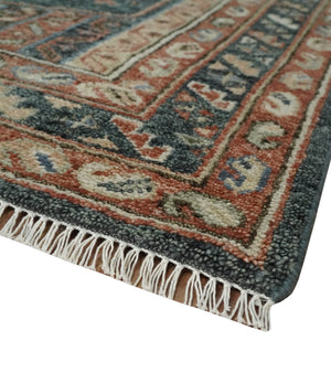 Antique Style Charcoal, Beige and Rust Hand knotted Custom Made wool Area Rug