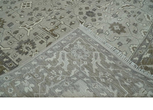 Antique Style Custom Made Traditional Silver and Brown Oriental Oushak Wool Area Rug