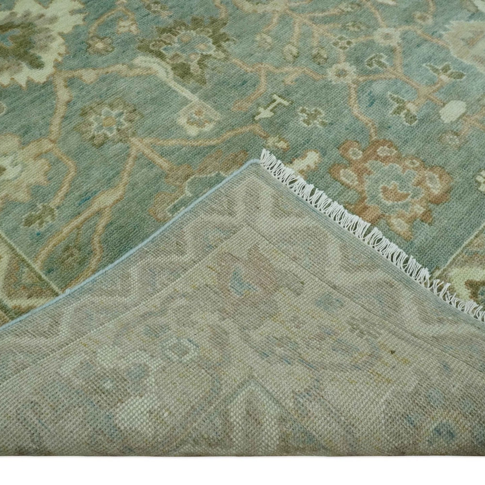 Antique style Floral Gray, Beige and Green Hand knotted Oriental Oushak Multi Size Wool Area Rug