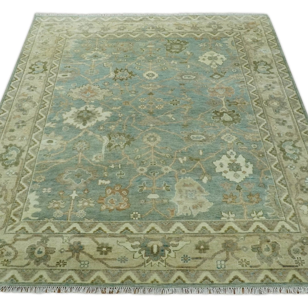 Antique style Floral Gray, Beige and Green Hand knotted Oriental Oushak Multi Size Wool Area Rug