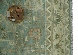 Antique style Floral Gray, Beige and Green Hand knotted Oriental Oushak Multi Size Wool Area Rug