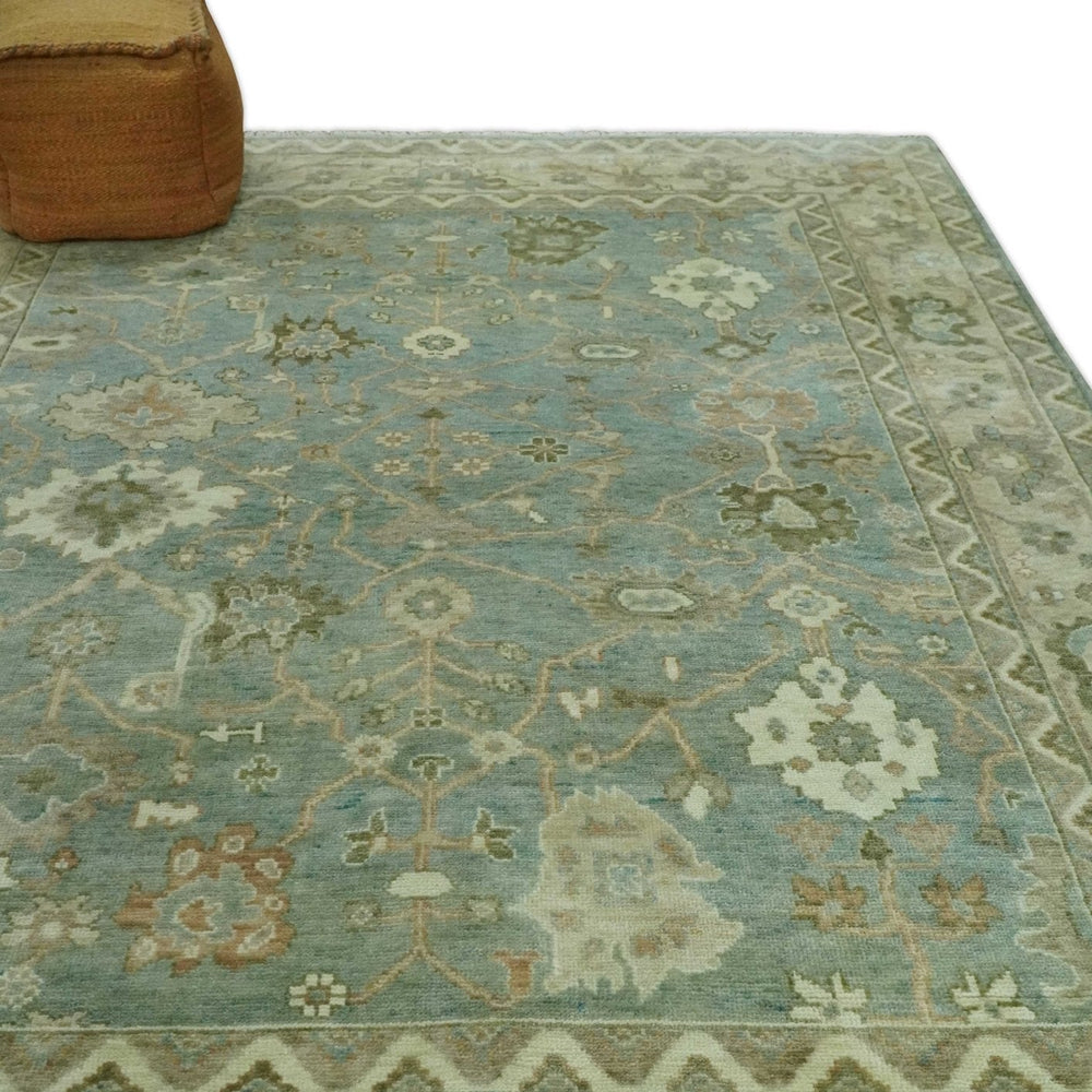 Antique style Floral Gray, Beige and Green Hand knotted Oriental Oushak Multi Size Wool Area Rug