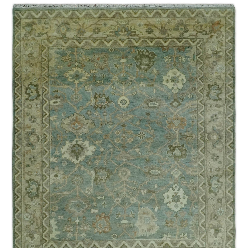 Antique style Floral Gray, Beige and Green Hand knotted Oriental Oushak Multi Size Wool Area Rug