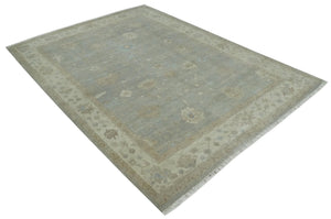 Antique style Gray and Beige 9x12 Hand knotted Oushak wool Area Rug