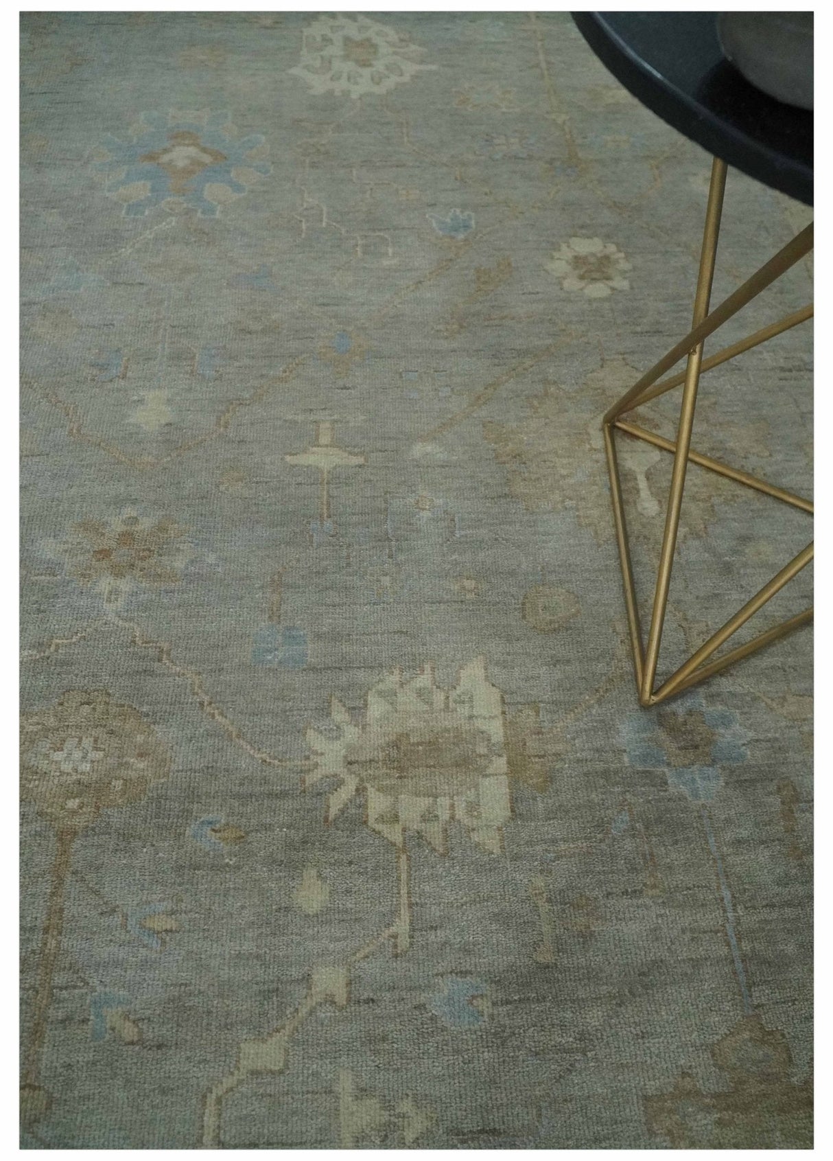 Antique style Gray and Beige 9x12 Hand knotted Oushak wool Area Rug