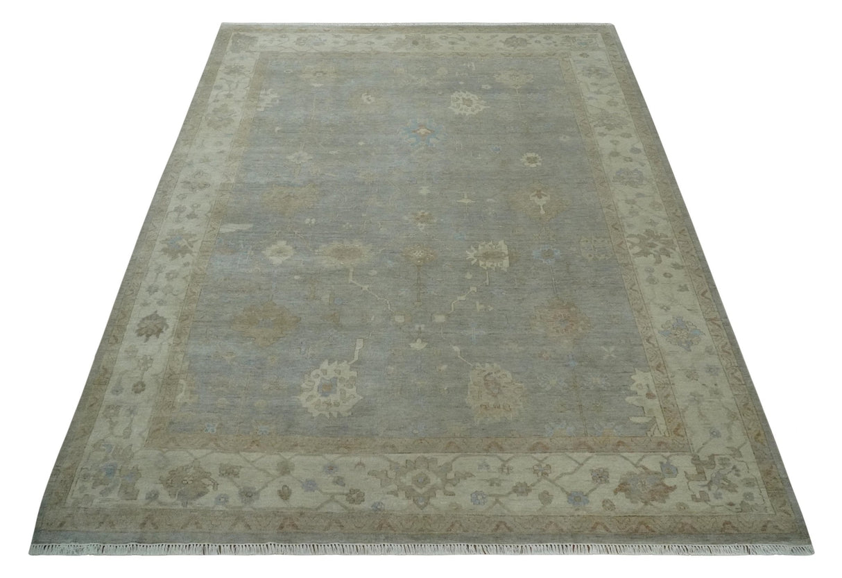 Antique style Gray and Beige 9x12 Hand knotted Oushak wool Area Rug