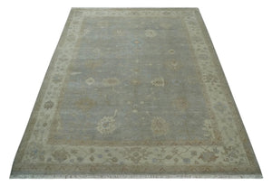 Antique style Gray and Beige 9x12 Hand knotted Oushak wool Area Rug