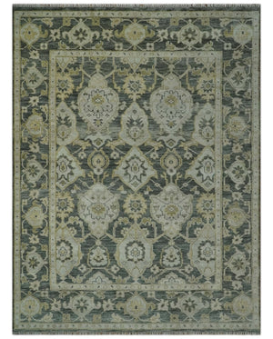 Antique style Gray, Ivory and Olive Hand knotted Traditional Oushak 9x12 wool Area Rug