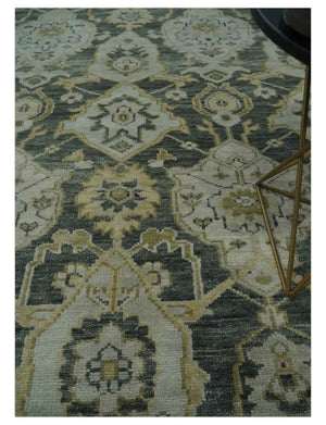 Antique style Gray, Ivory and Olive Hand knotted Traditional Oushak 9x12 wool Area Rug