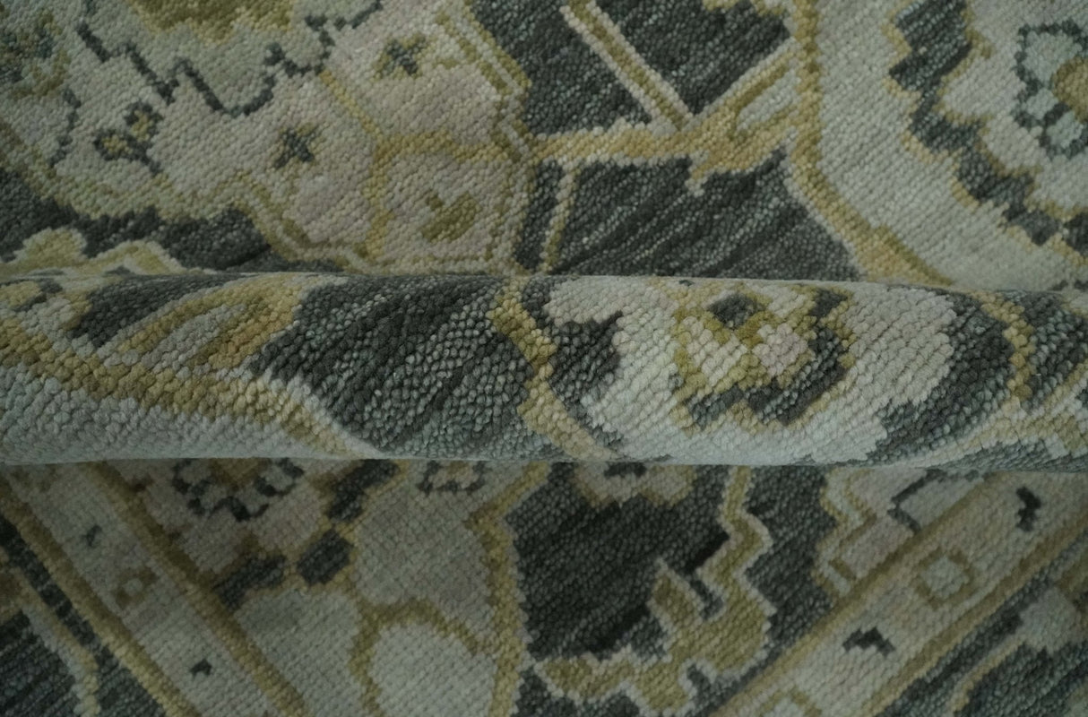 Antique style Gray, Ivory and Olive Hand knotted Traditional Oushak 9x12 wool Area Rug