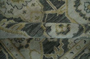 Antique style Gray, Ivory and Olive Hand knotted Traditional Oushak 9x12 wool Area Rug