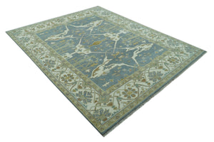 Antique Style Grayish Blue and Ivory Hand Knotted Custom Made Wool Rug