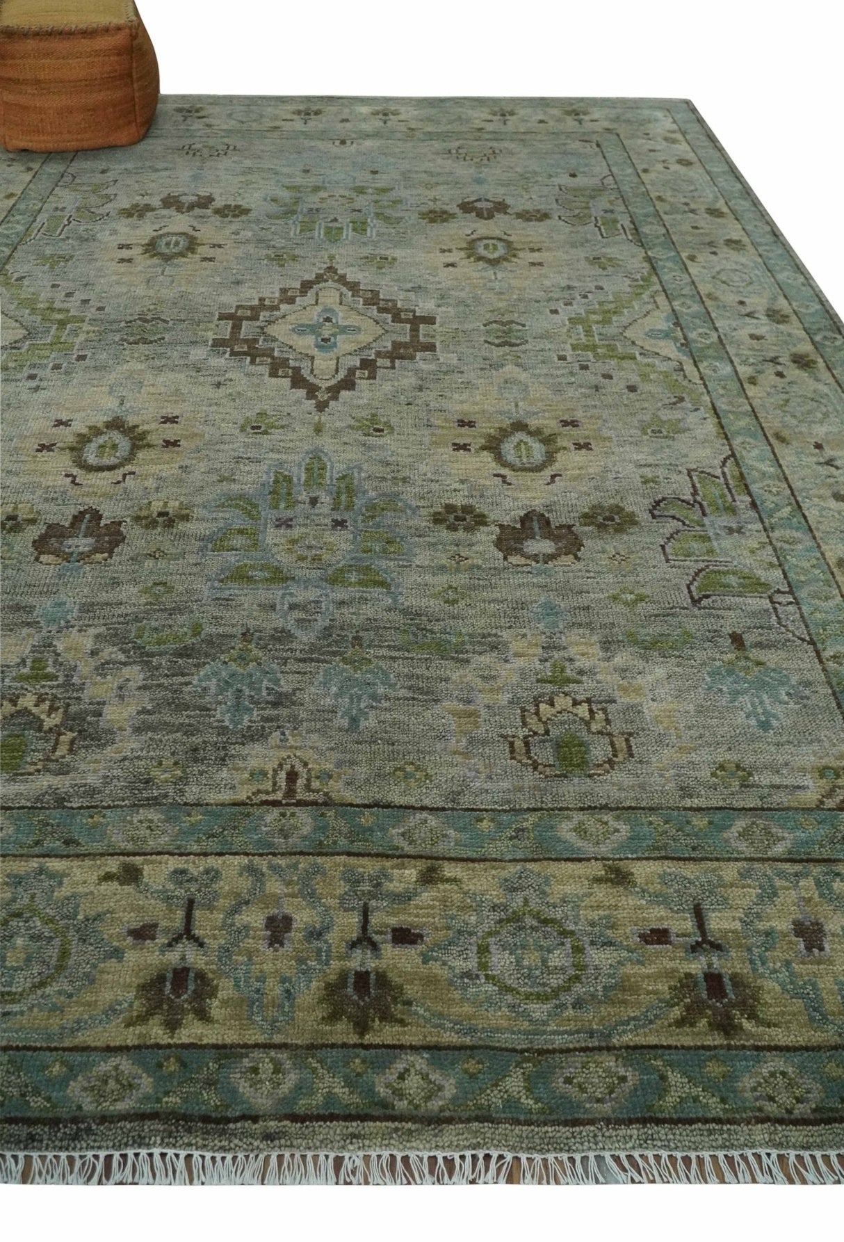 Antique Style Green and Silver 9x12 Hand knotted Traditional Oriental Oushak wool Area Rug