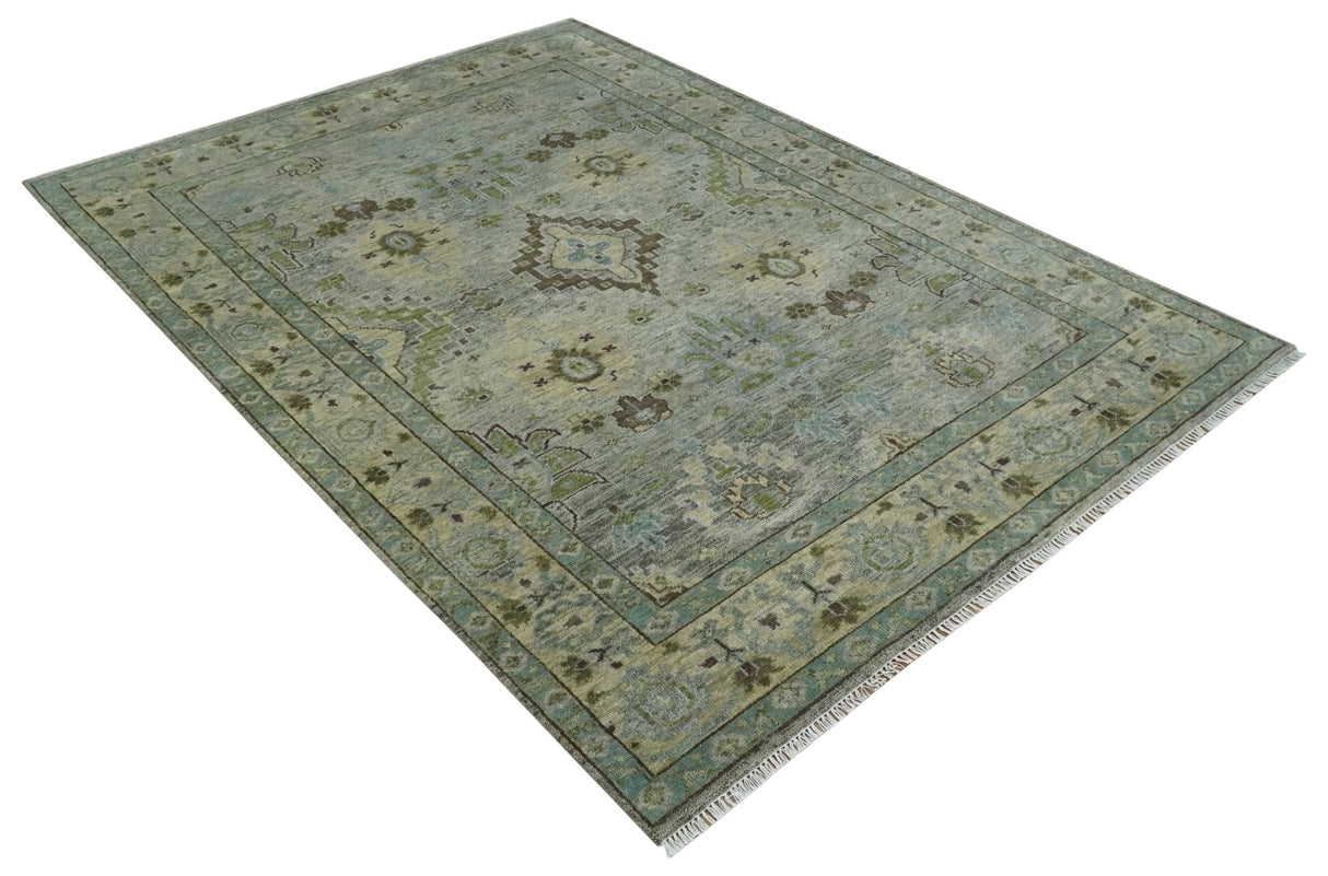 Antique Style Green and Silver 9x12 Hand knotted Traditional Oriental Oushak wool Area Rug
