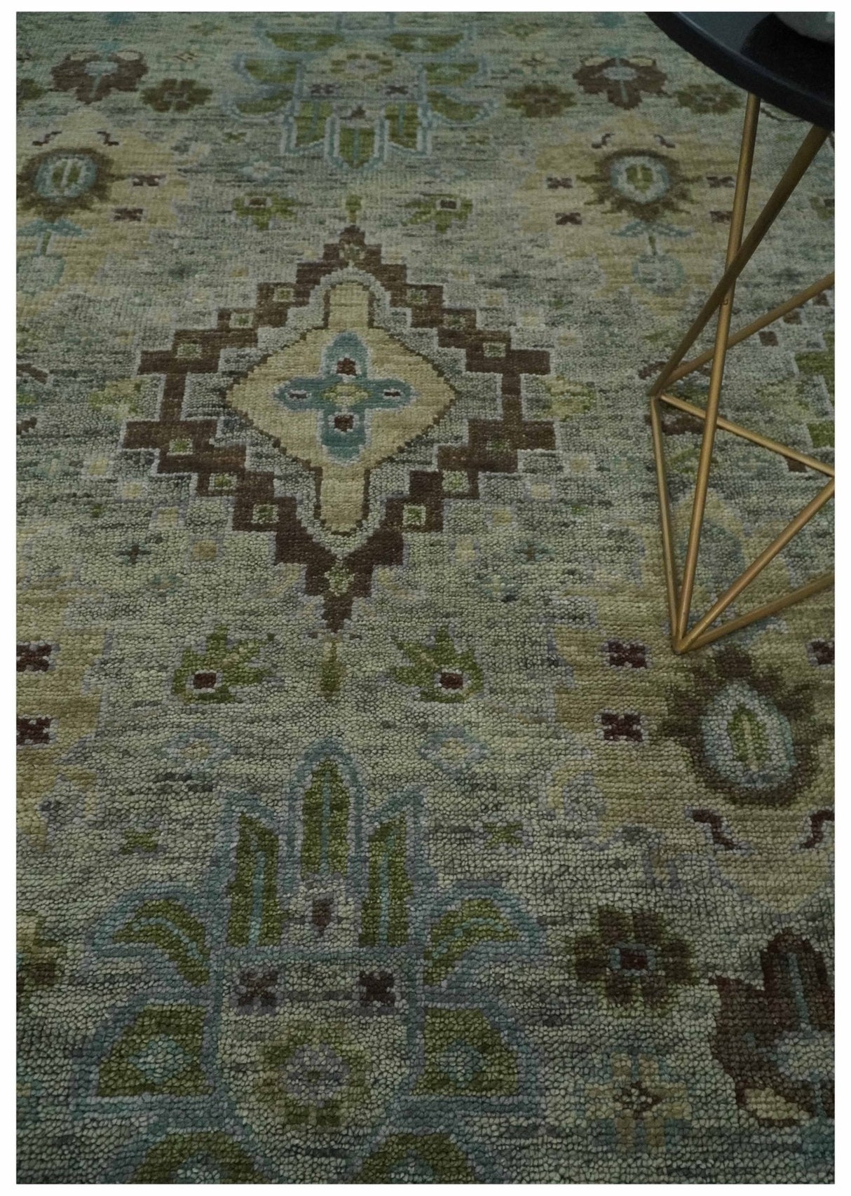 Antique Style Green and Silver 9x12 Hand knotted Traditional Oriental Oushak wool Area Rug