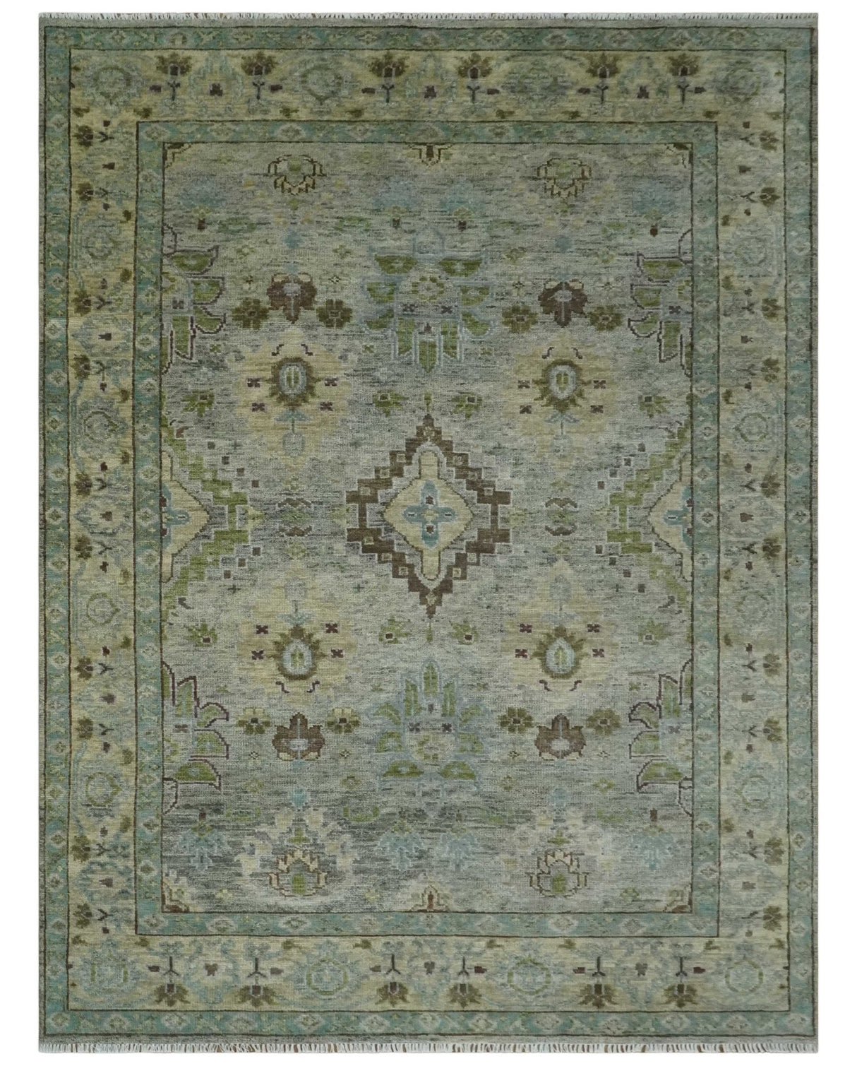 Antique Style Green and Silver 9x12 Hand knotted Traditional Oriental Oushak wool Area Rug