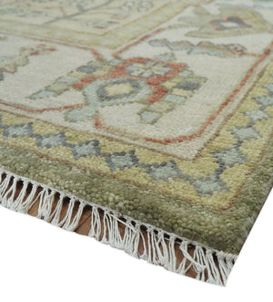 Antique Style Green, Ivory and Beige Hand knotted 9x12 wool Area Rug