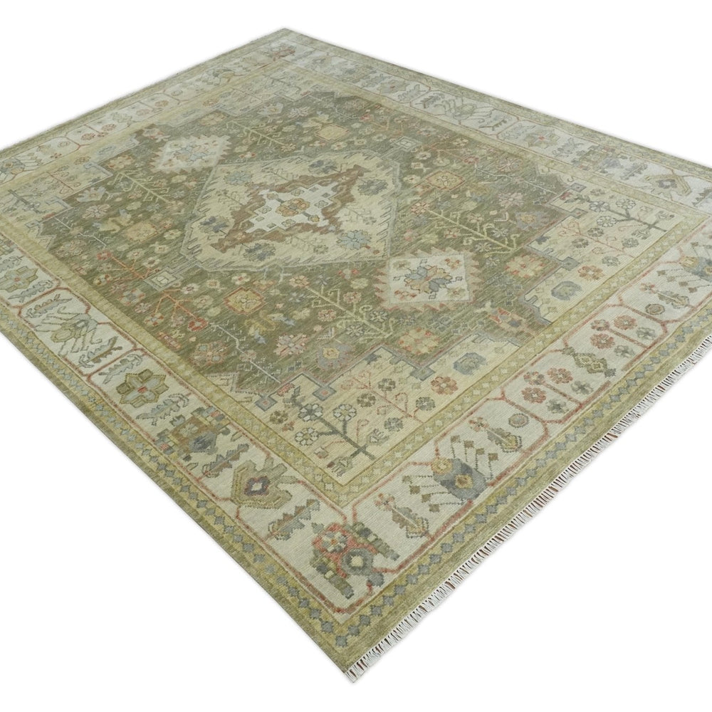 Antique Style Green, Ivory and Beige Hand knotted Heriz Serapi Multi Size wool Area Rug