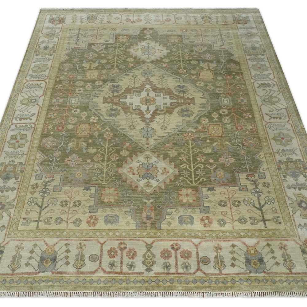 Antique Style Green, Ivory and Beige Hand knotted Heriz Serapi Multi Size wool Area Rug