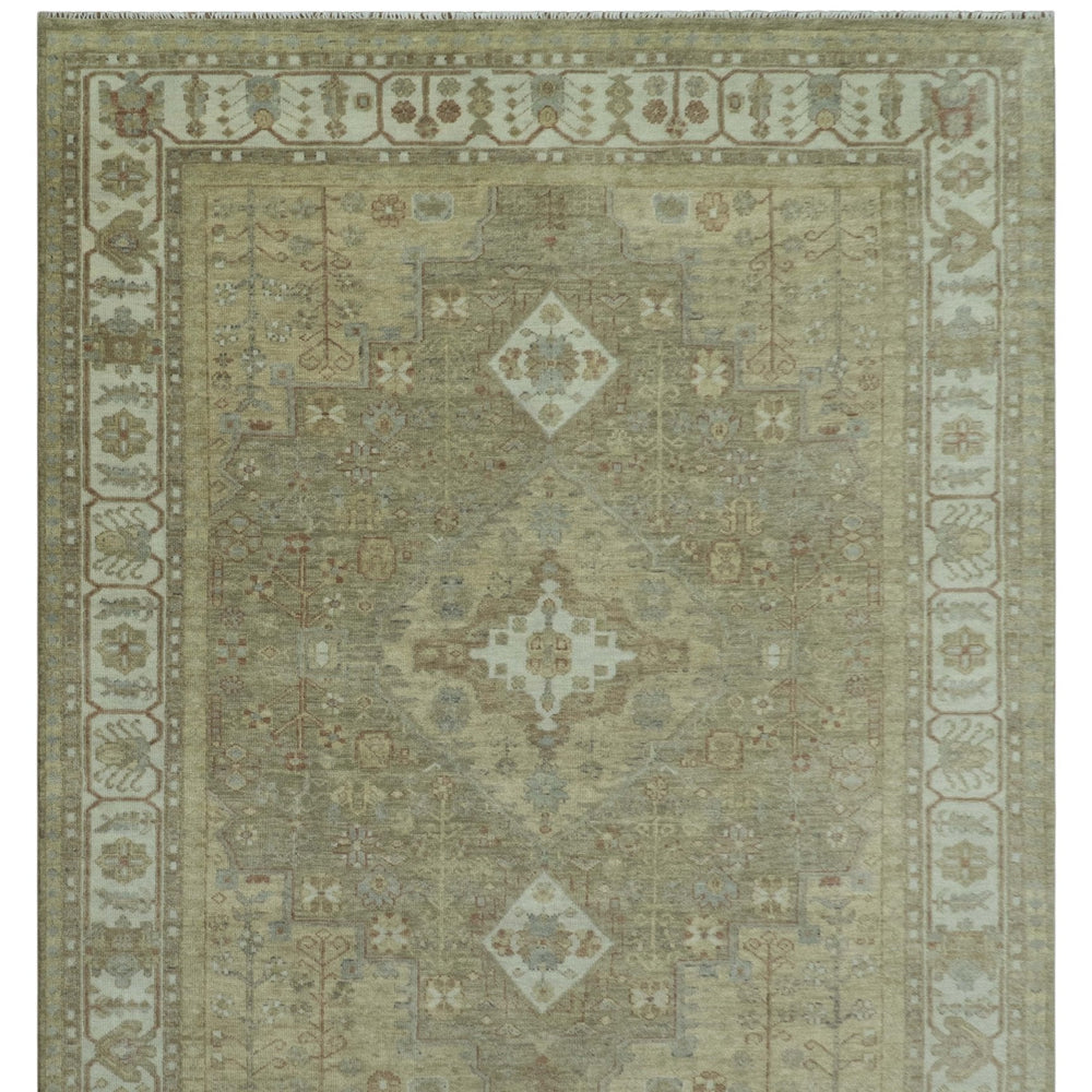 Antique Style Green, Ivory and Beige Hand knotted Heriz Serapi Multi Size wool Area Rug