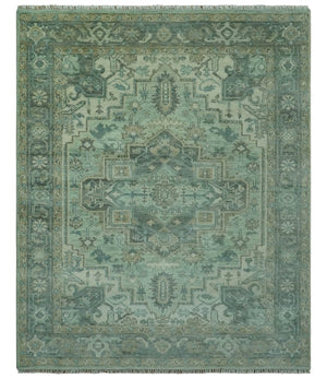 Custom Made Hand Knotted Green and Taupe Traditional wool rug